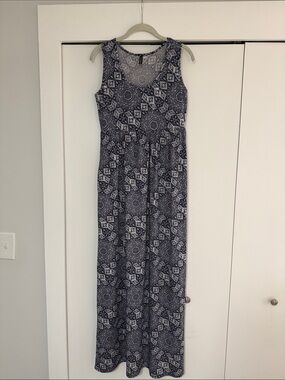 Piphany Navy and White Printed Sleeveless Maxi Dress